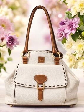 Dooney & Bourke Bone & Brown Florentine Pebbled Leather Shoulder Bag | Dust Bag